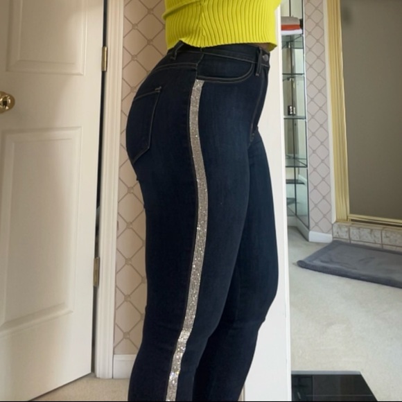 Women's Dark Blue Jeans with Silver Stripe - Picture 1 of 5